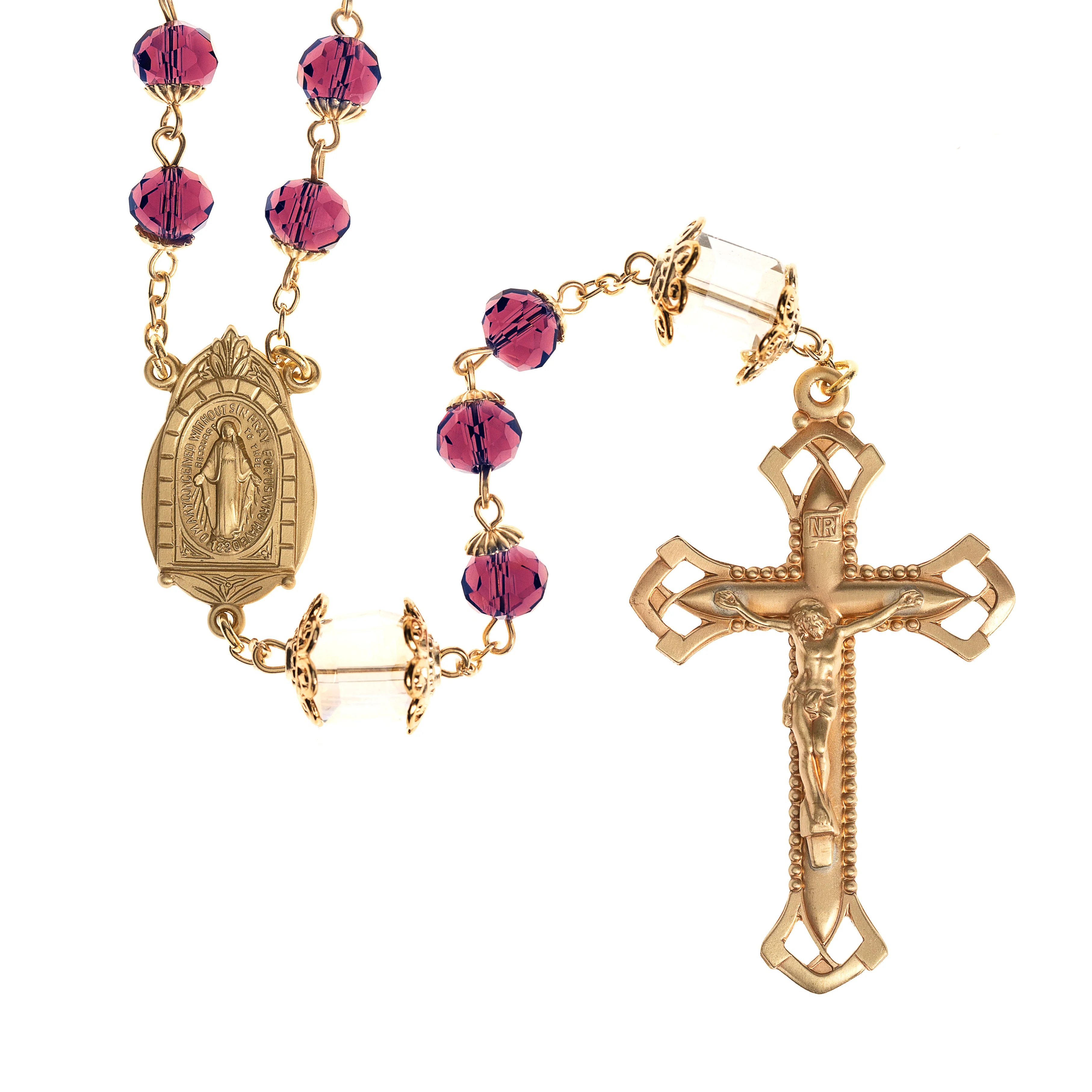 Amethyst & Brass Crystal Bead Rosary - Image 4