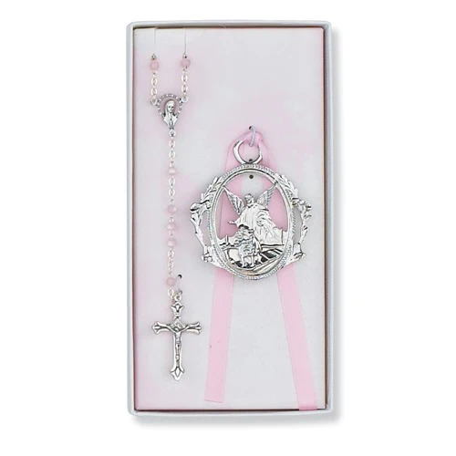 Angel Crib Medal and Blue Rosary - Set - Image 2