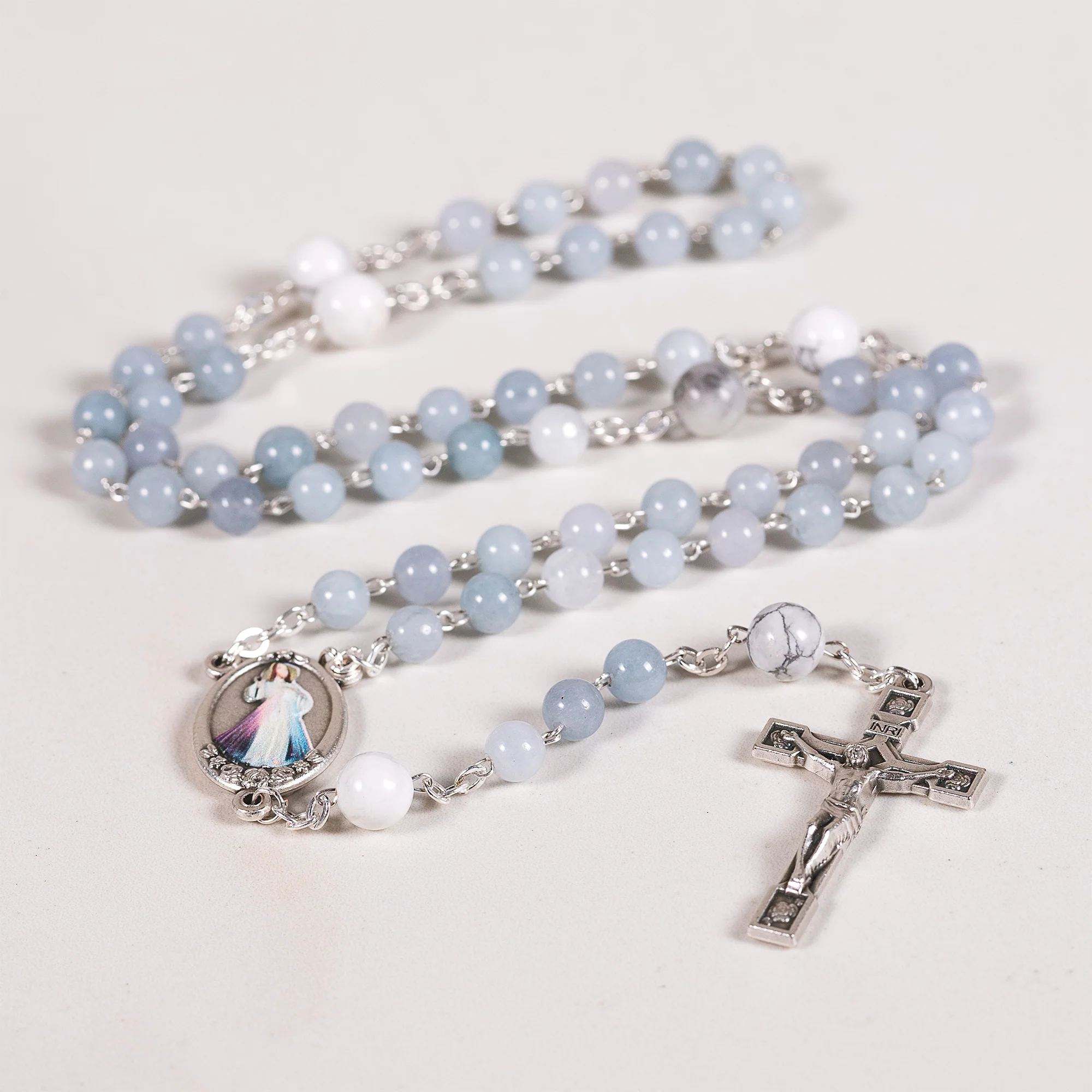 Angelite & Aulite Divine Mercy Chaplet Rosary - Image 2