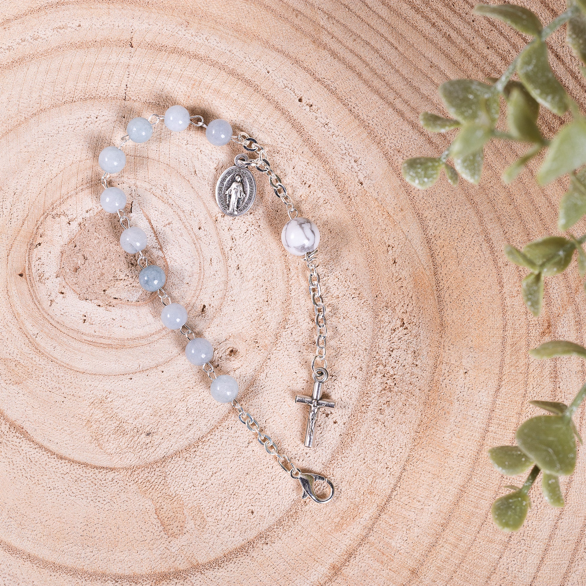 Angelite & Aulite Gemstone Rosary Bracelet - Image 2