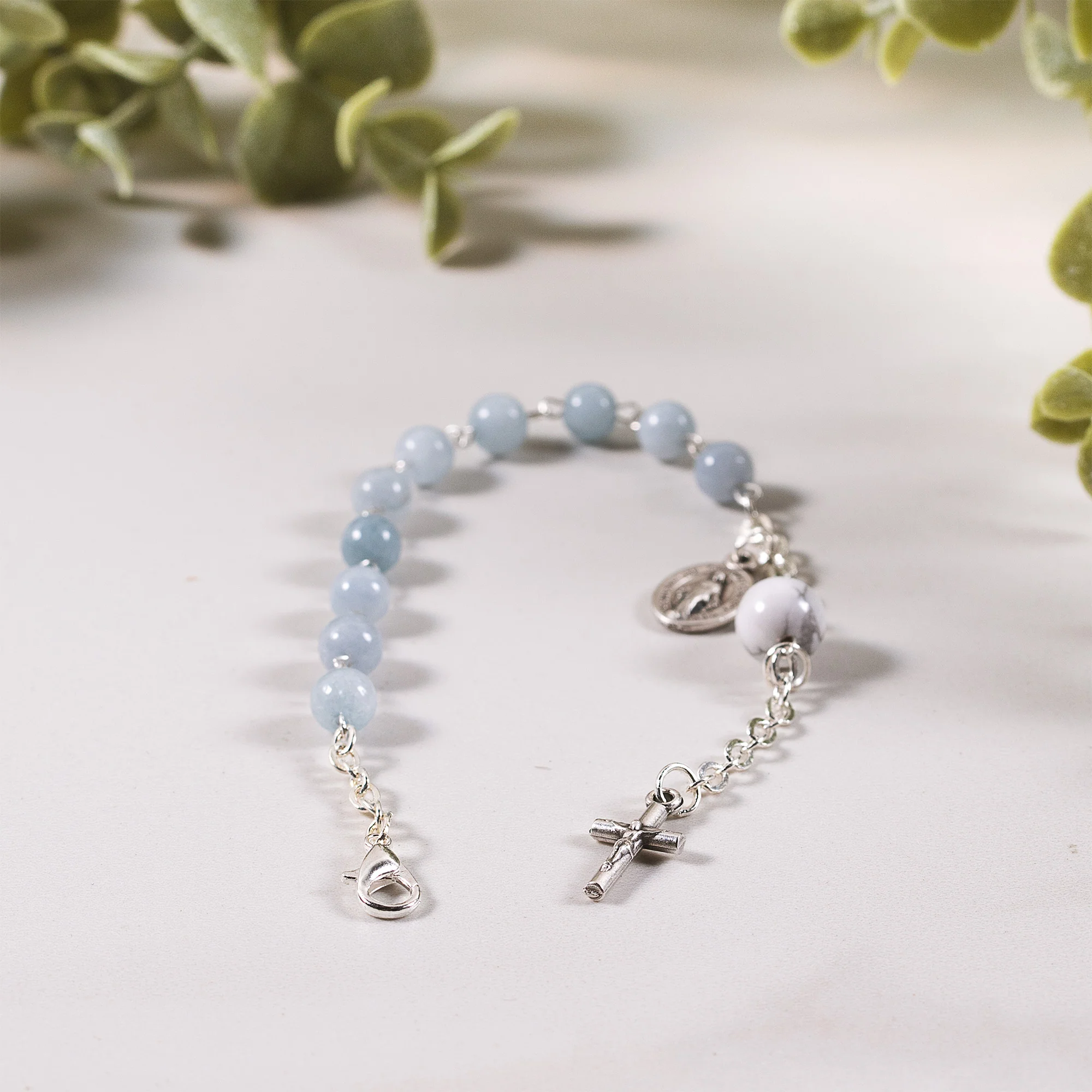 Angelite & Aulite Gemstone Rosary Bracelet - Image 3
