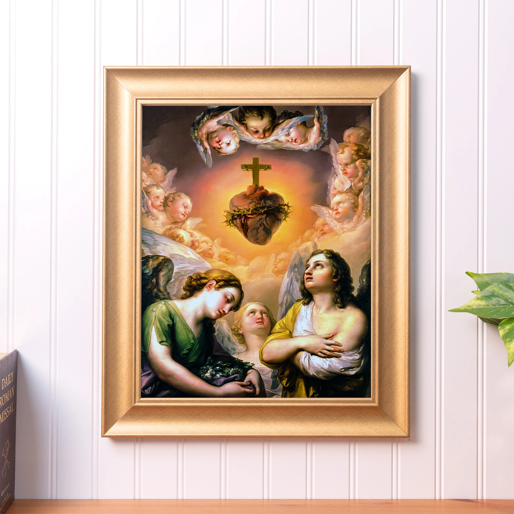 Angels Adoring the Heart of Jesus Gold Framed Print - Multiple Sizes - Image 3