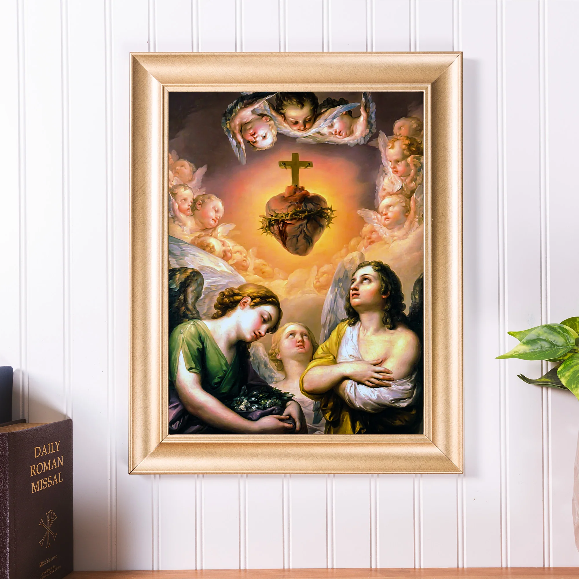 Angels Adoring the Heart of Jesus Gold Framed Print - Multiple Sizes - Image 4
