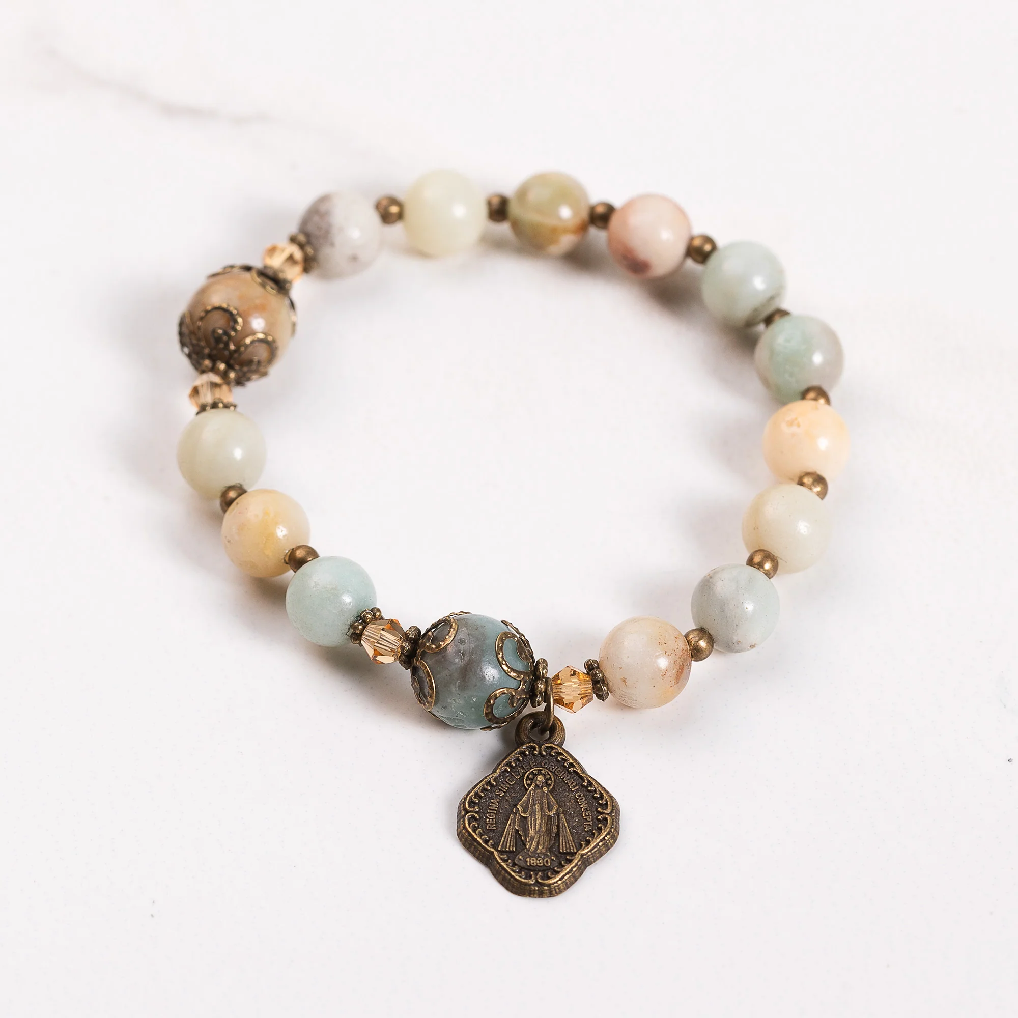 Antique Bronze & Amazonite Rosary Bracelet