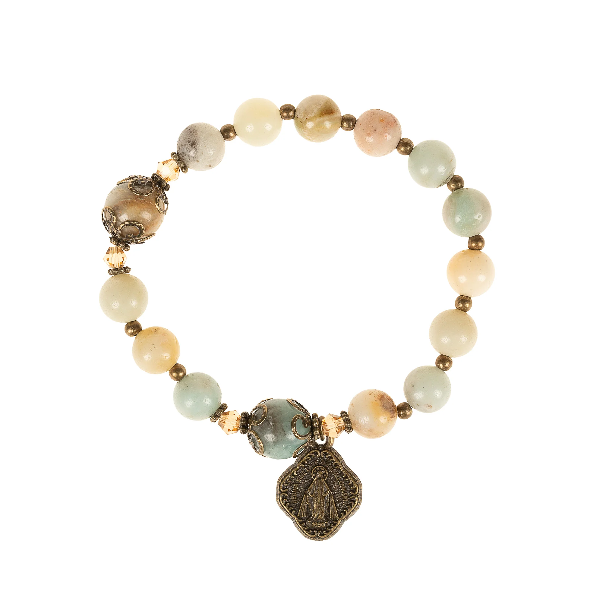 Antique Bronze & Amazonite Rosary Bracelet - Image 2