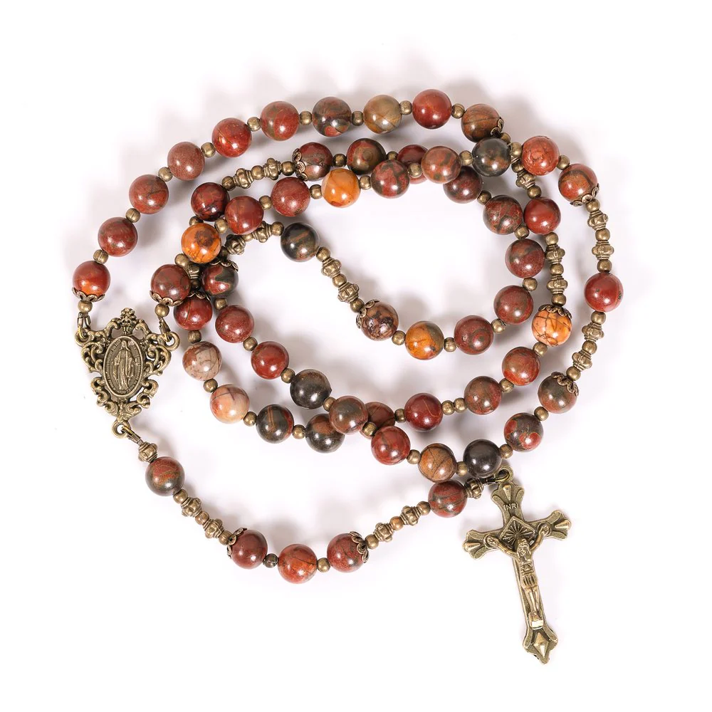 Antique Bronze & Red Turquoise Miraculous Rosary - Image 3