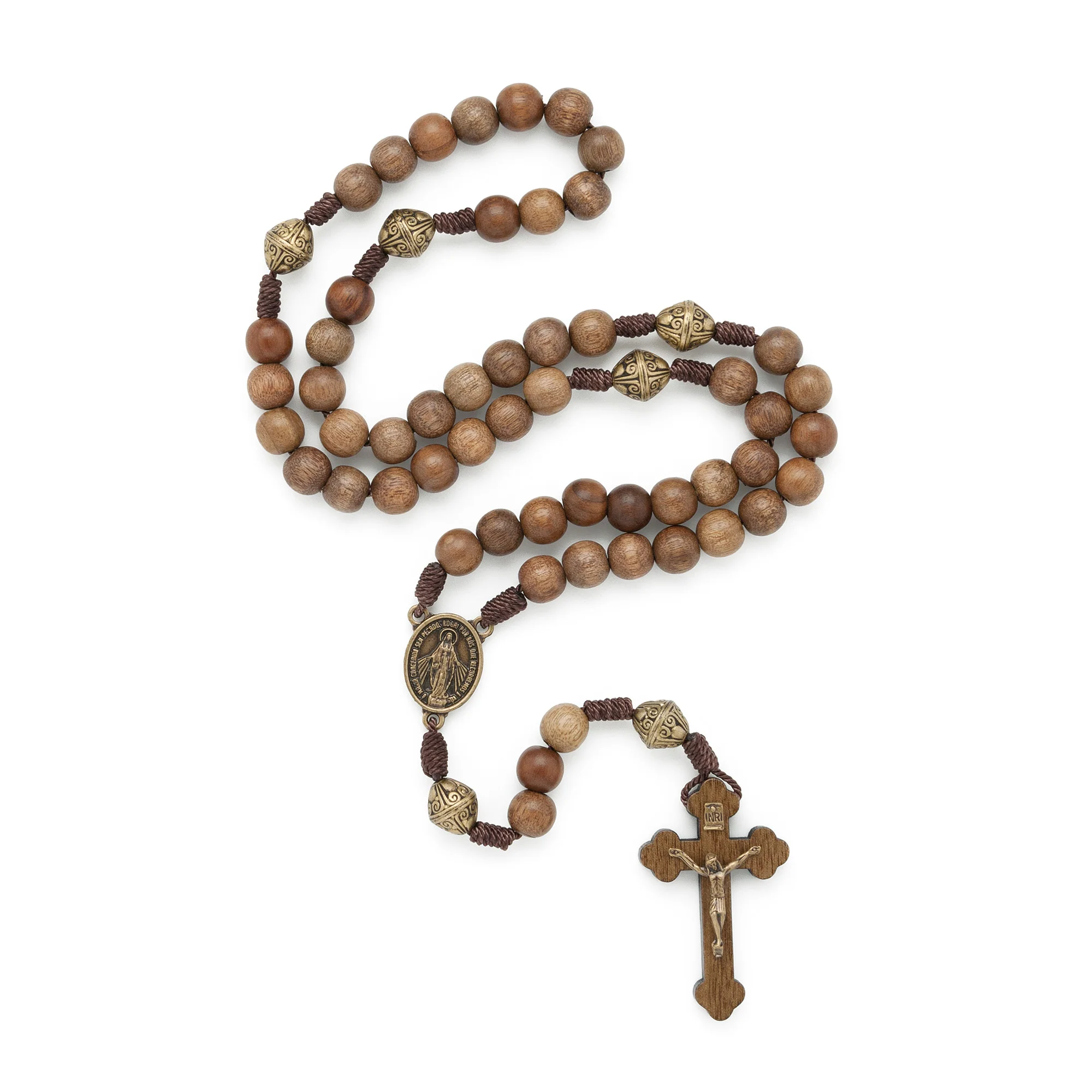 Antique Bronze & Wood Cord Rosary