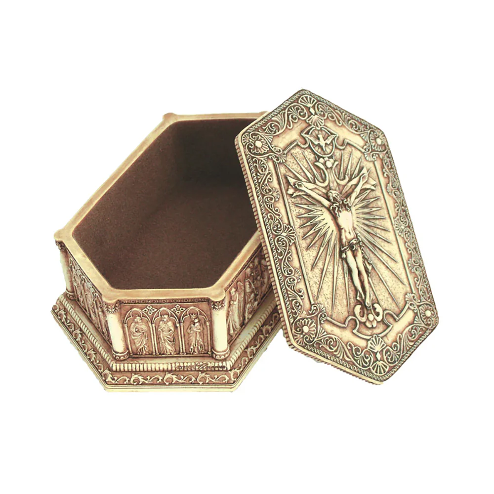 Antique Finish Crucifix Rosary Keepsake Box - Image 2