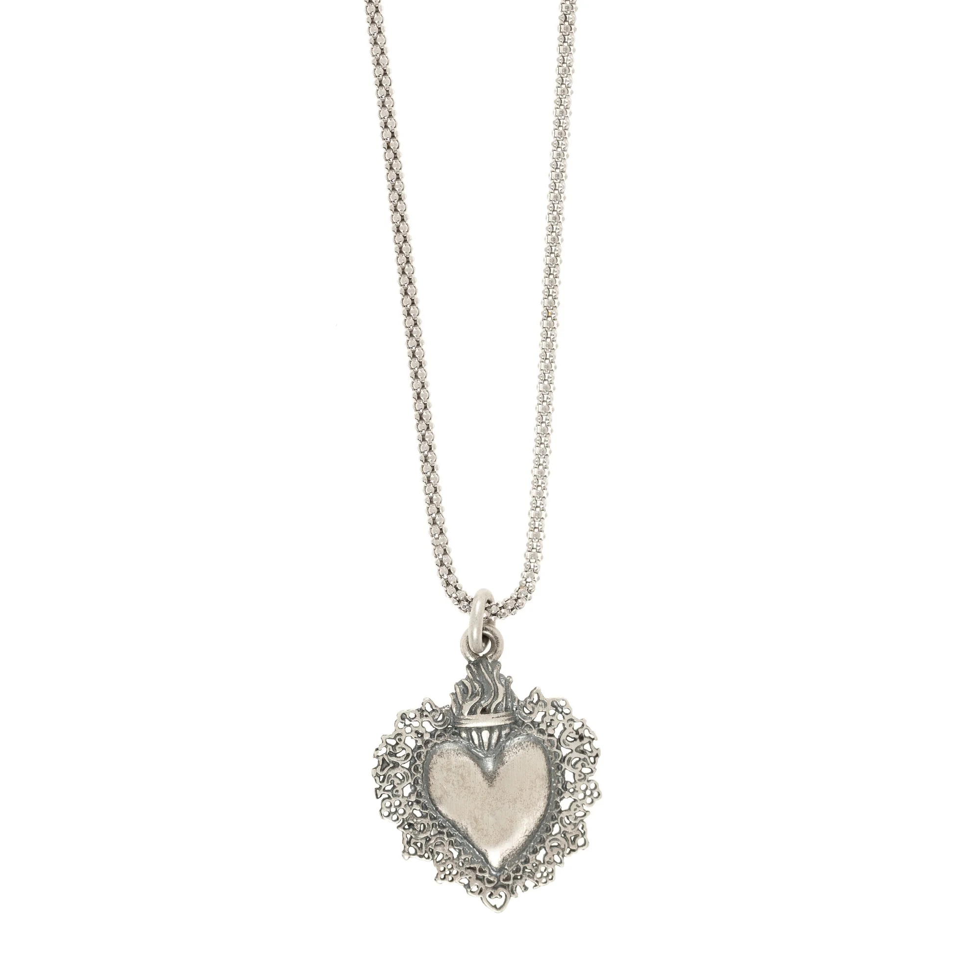 Antique Finish Sterling Silver Sacred Heart Necklace