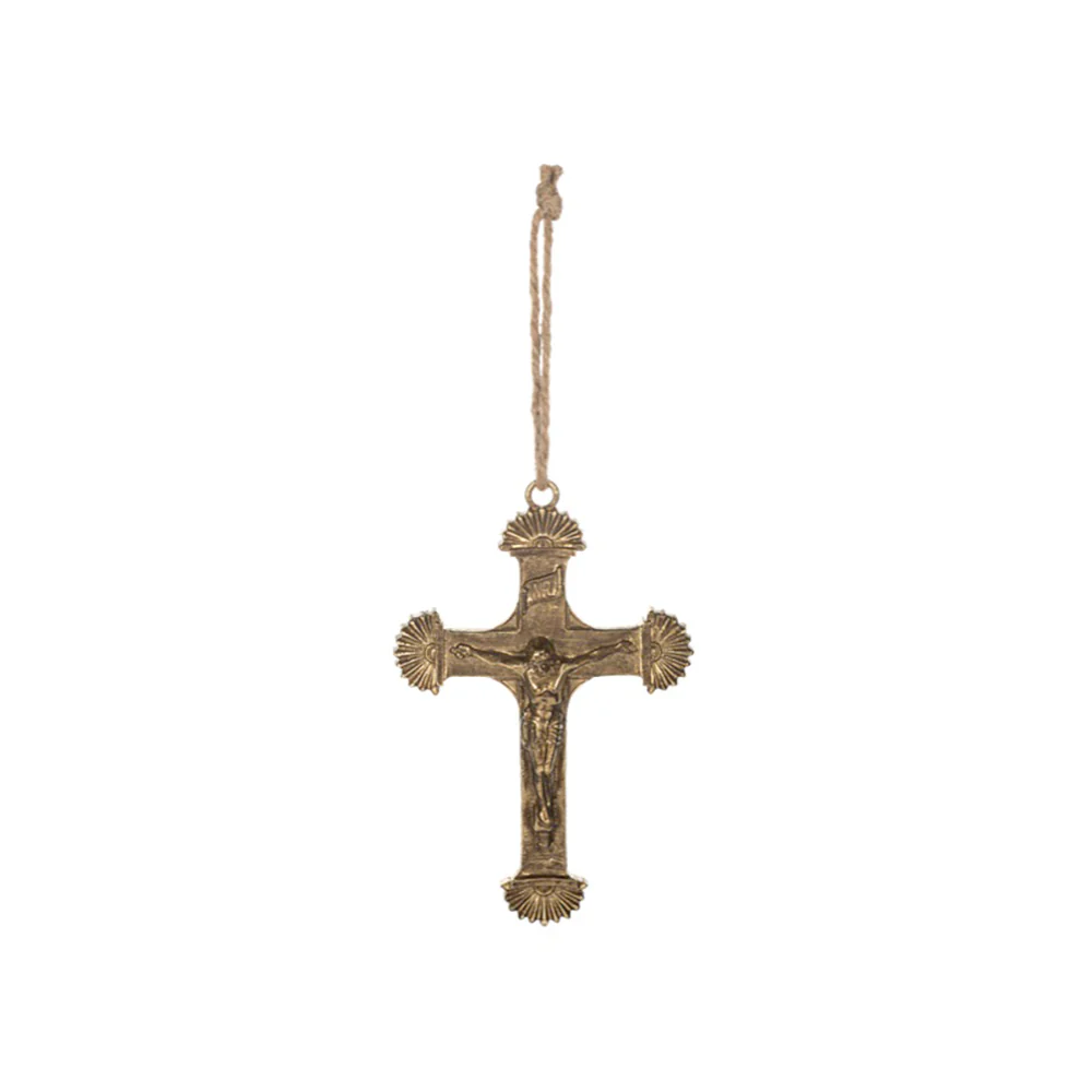 Antique Gold Hanging Crucifix Ornament - 7"