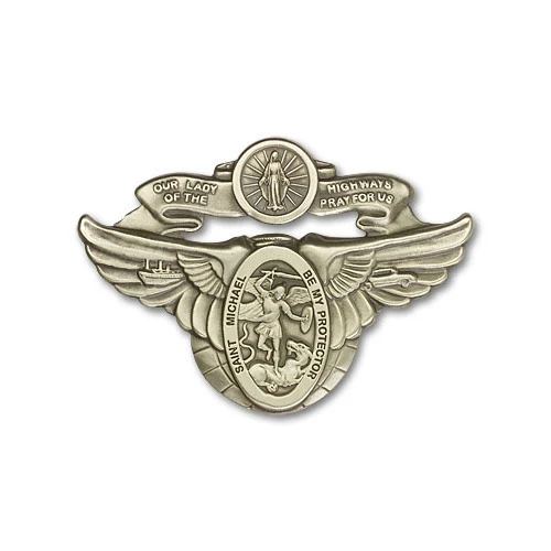 Antique Gold Our Lady of the Highway & St. Michael Visor Clip - Image 2