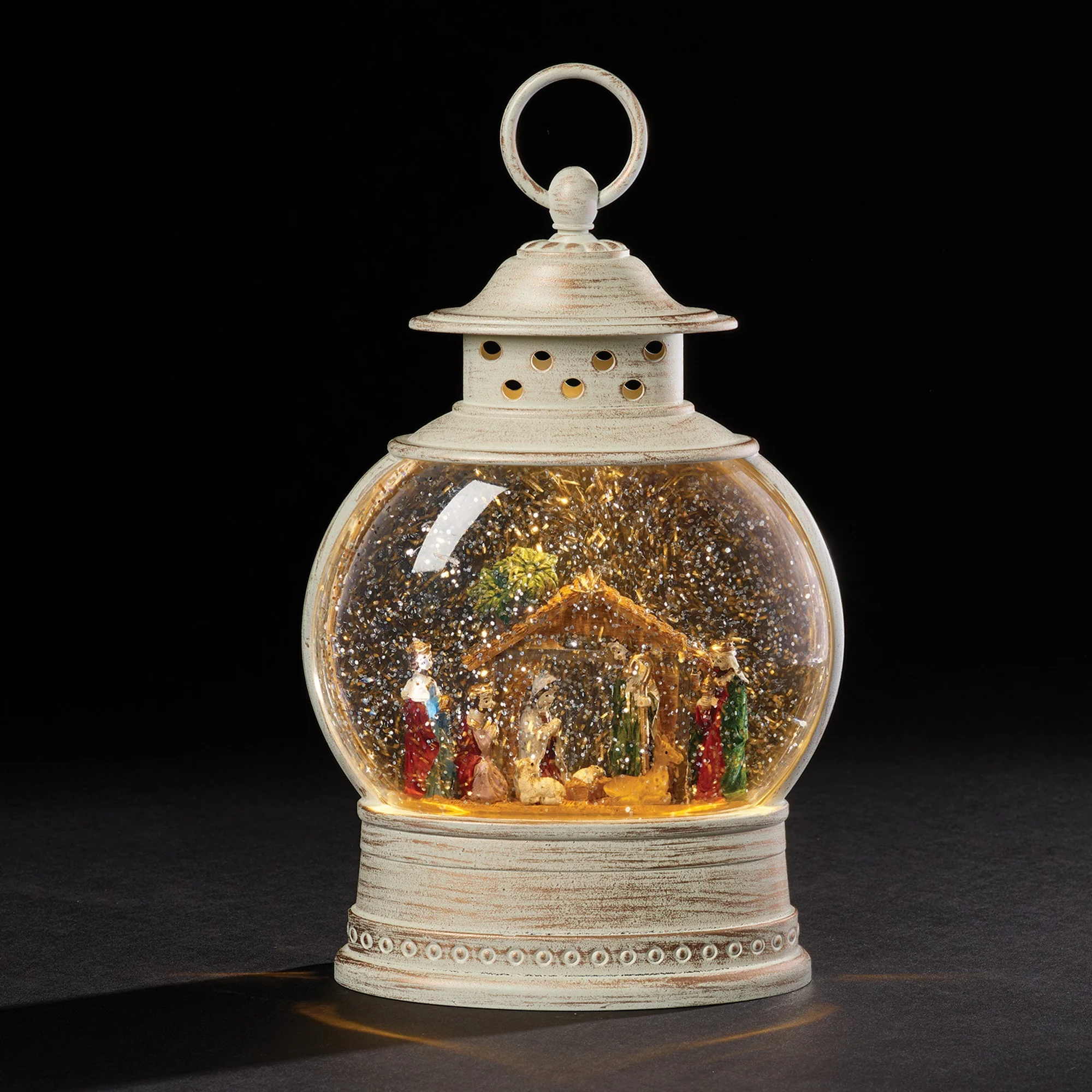 Antique Ivory Nativity Glitterdome Lantern - Image 2