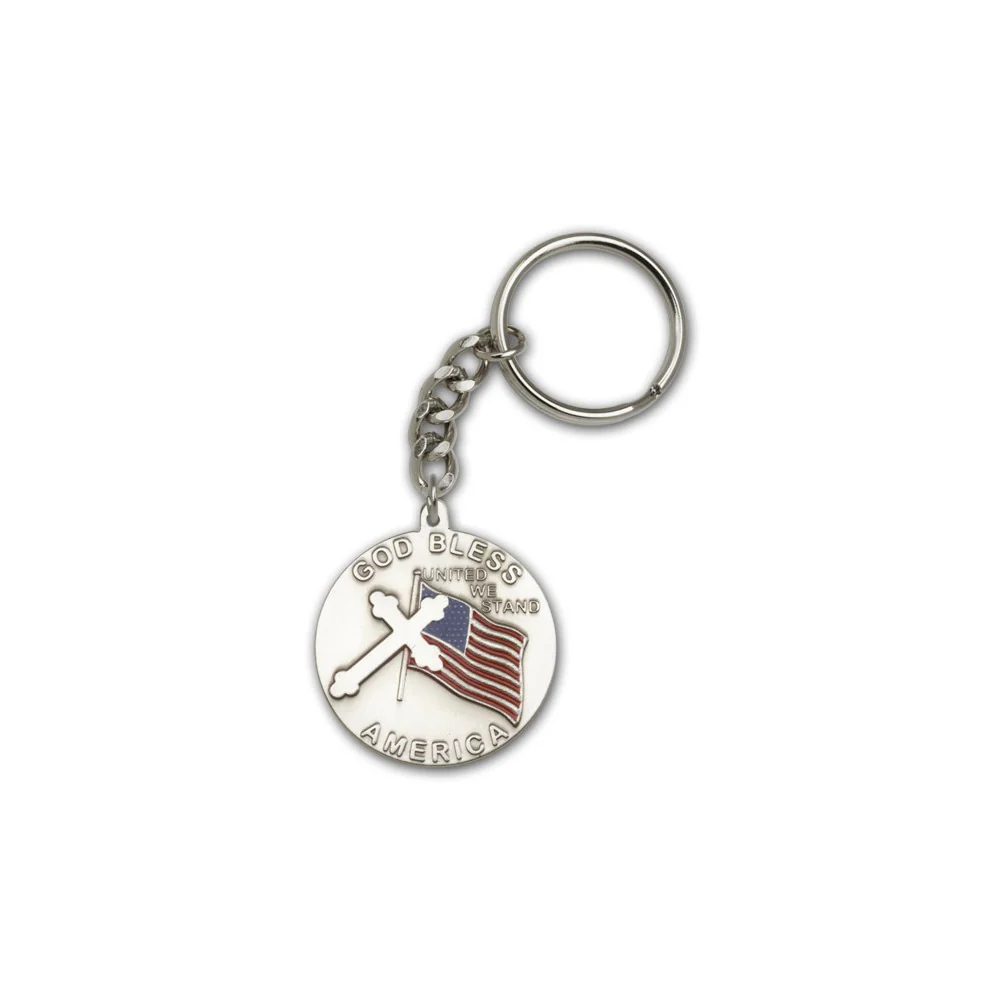 Antique Silver God Bless America Keychain