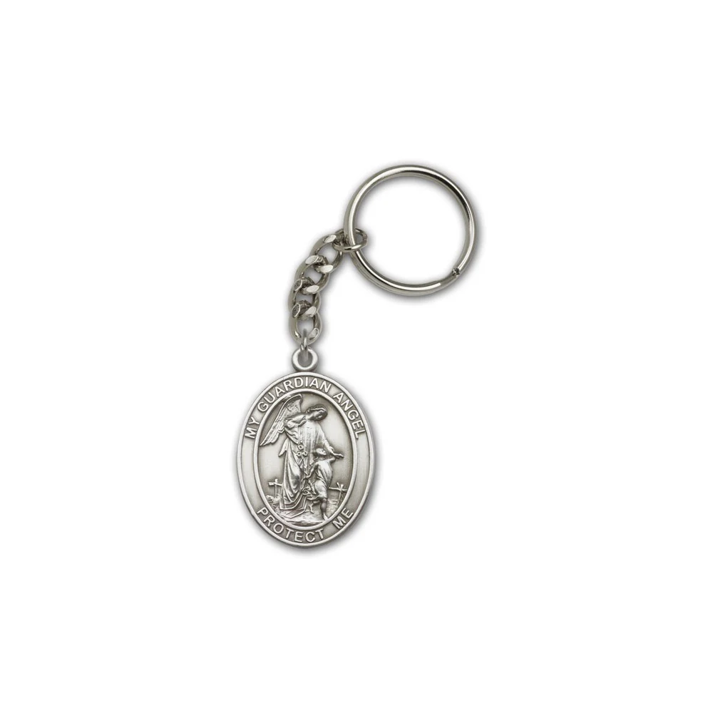 Antique Silver Guardian Angel Keychain