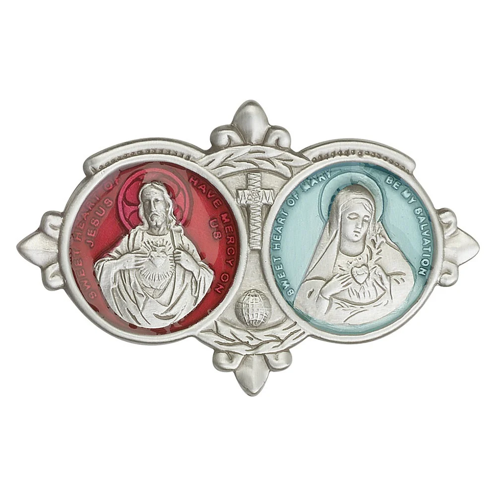 Antique Silver Jesus / Mary Visor Clip