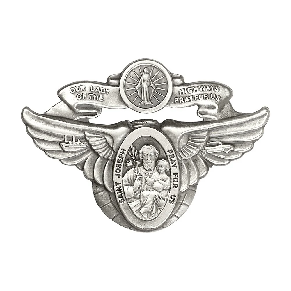 Antique Silver Our Lady of the Highway & St. Joseph Visor Clip
