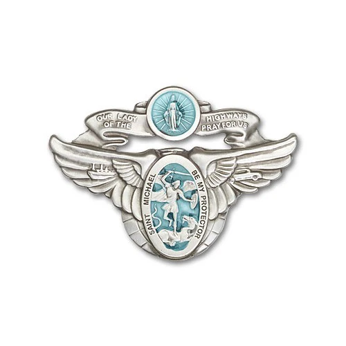 Antique Silver Our Lady of the Highway / St. Michael Visor Clip