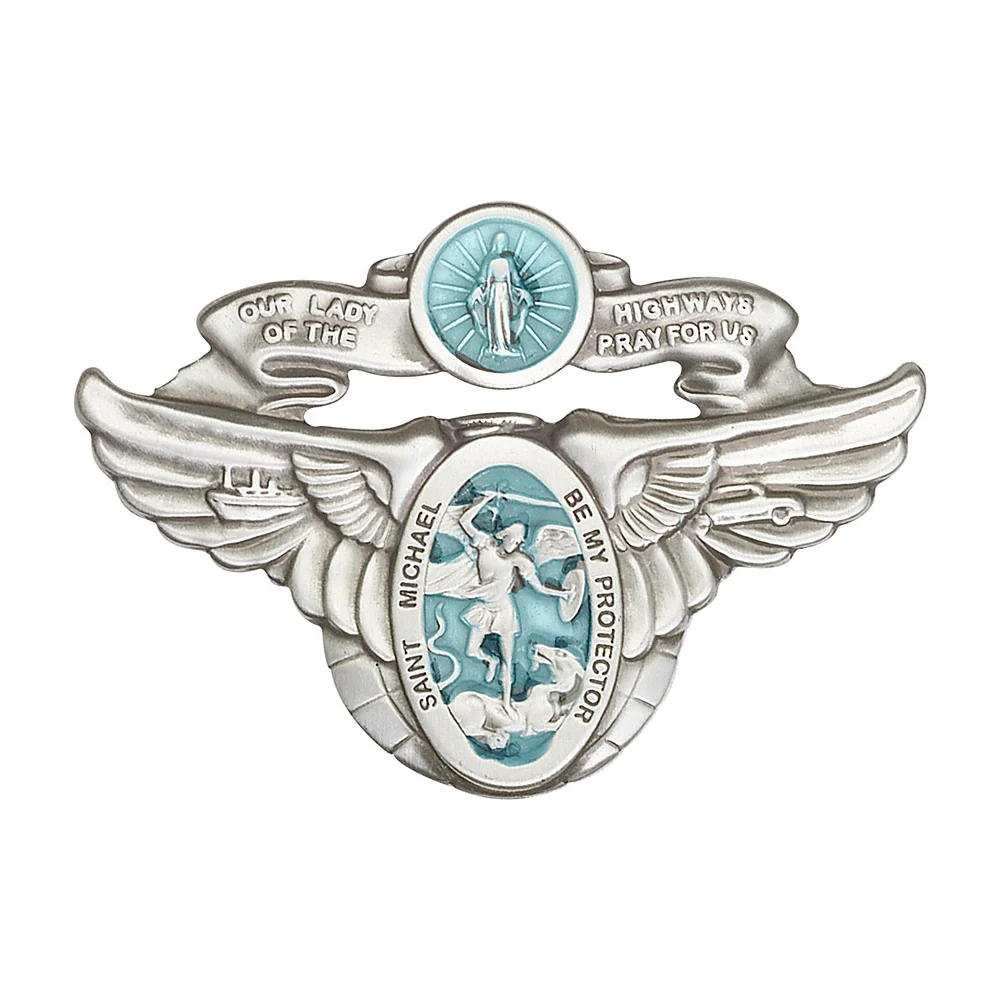 Antique Silver Our Lady of the Highway / St. Michael Visor Clip - Image 2