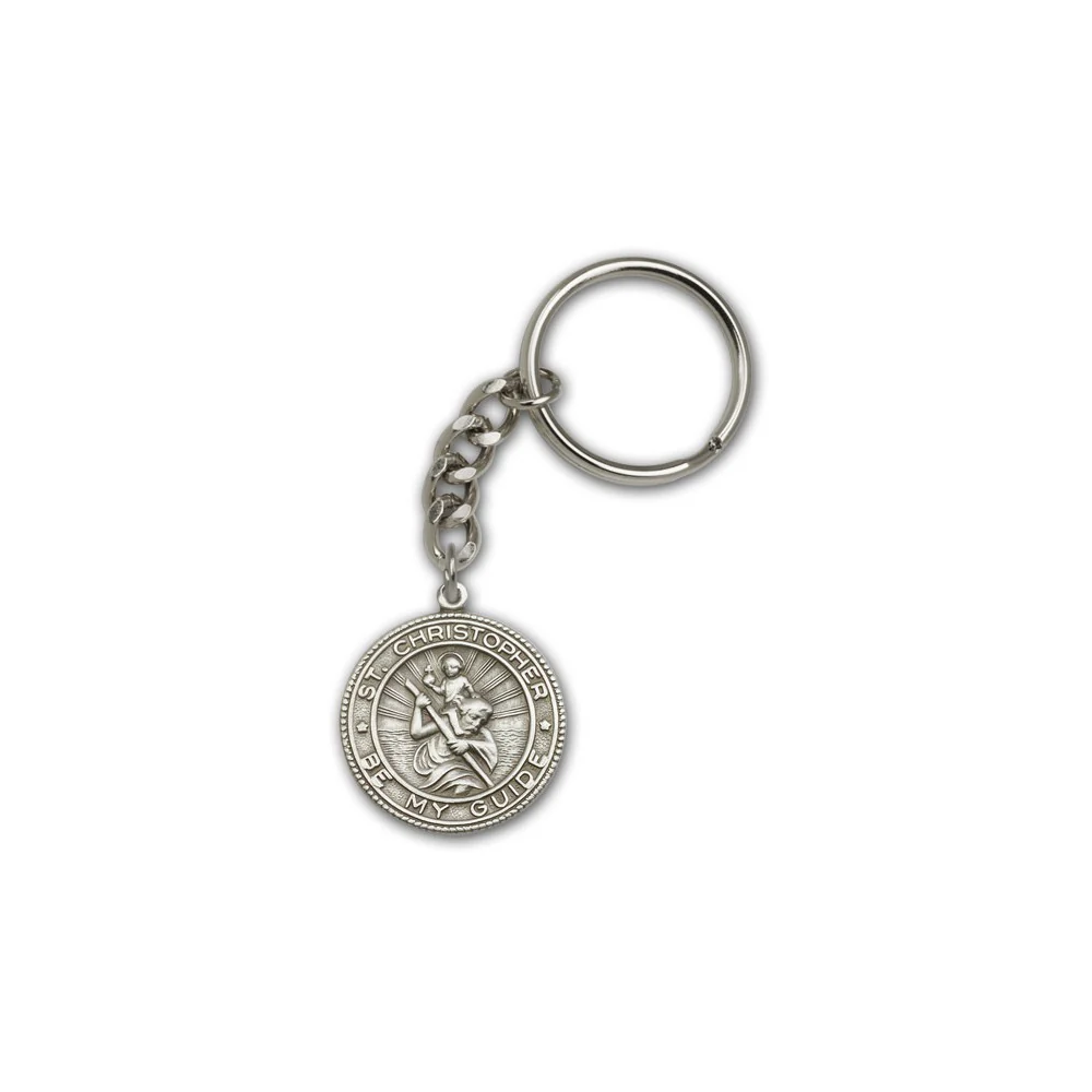 Antique Silver St. Christopher KeyChain 1 1/4 X 1 1/8"