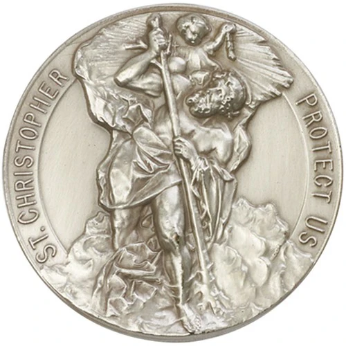 Antique Silver St. Christopher Visor Clip 1 1/2 X 1 1/2 Inch