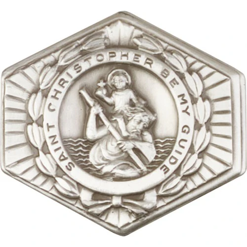 Antique Silver St. Christopher Visor Clip 1 1/2 X 1 1/2
