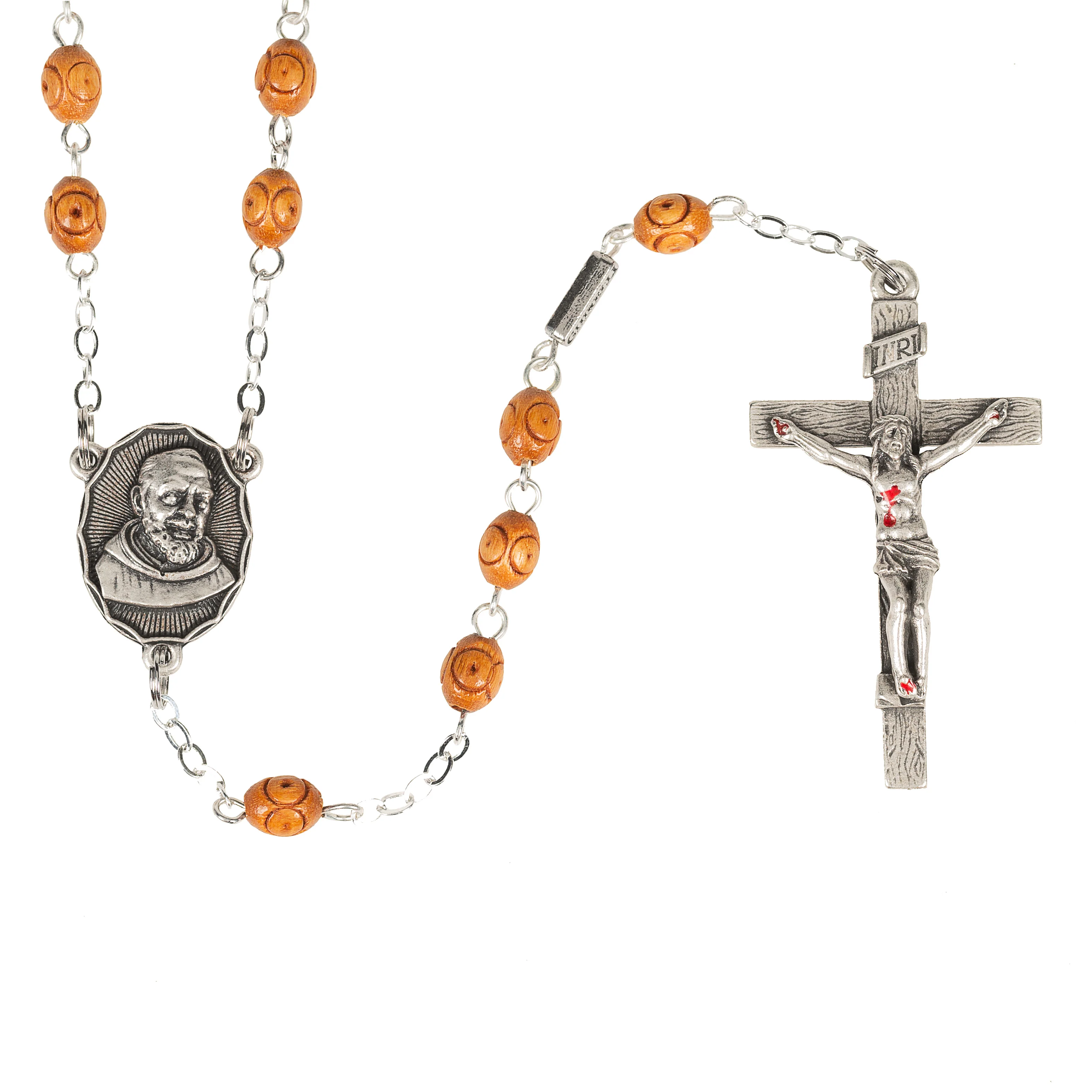 Antique Silver & Wood St. Padre Pio Rosary - Image 5