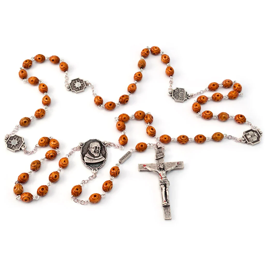 Antique Silver & Wood St. Padre Pio Rosary - Image 8