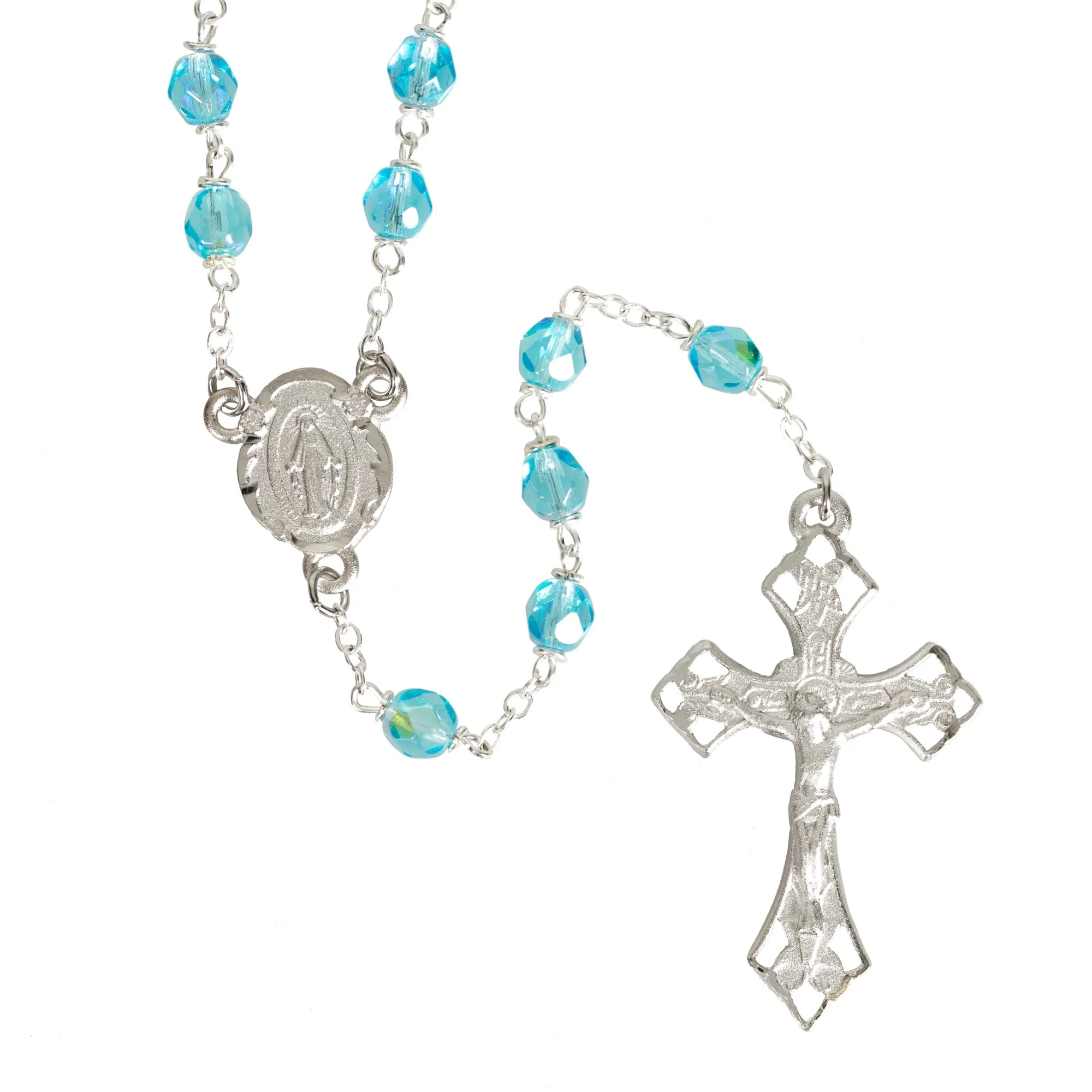 Aqua Blue Aurora Borealis Crystal Rosary
