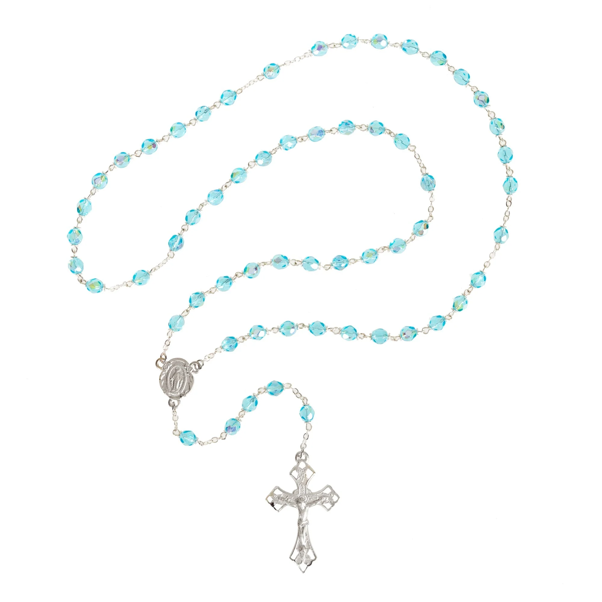 Aqua Blue Aurora Borealis Crystal Rosary - Image 2