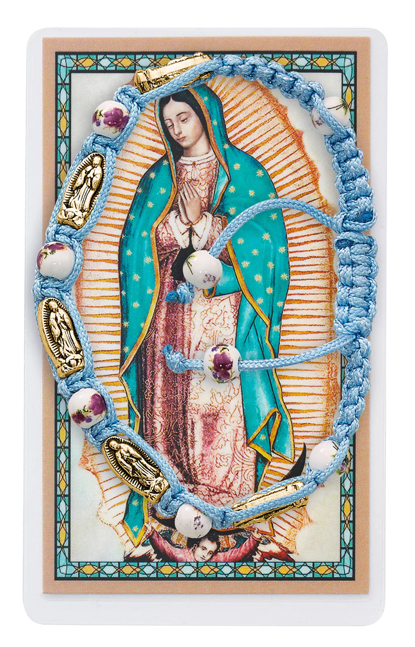 Aqua Corded Guadalupe Bracelet & Holy Card - Image 3