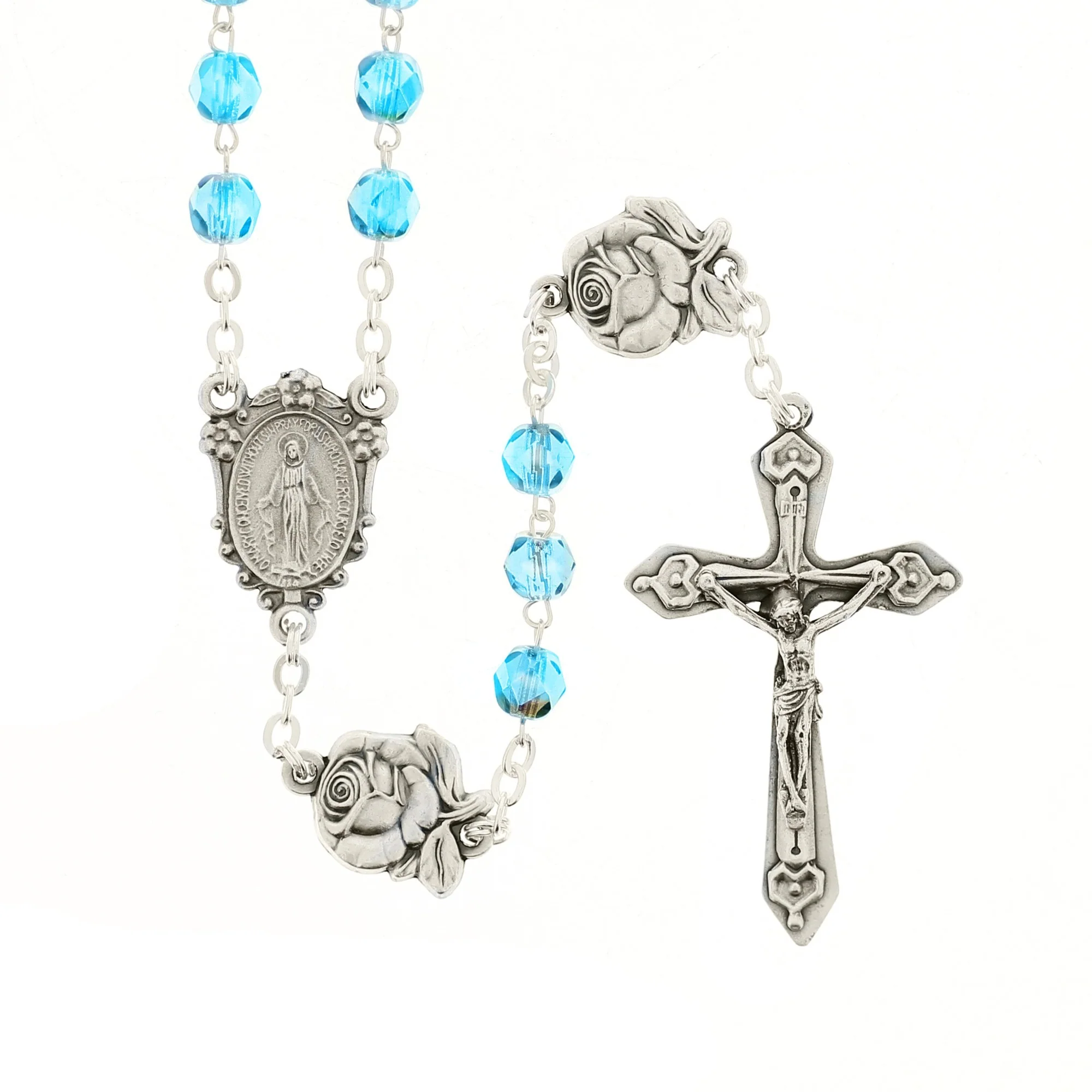 Aqua Miraculous Medal with Roses Rosary - Image 2