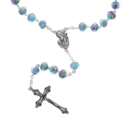 Aqua & Rose Bead Rosary - Image 2