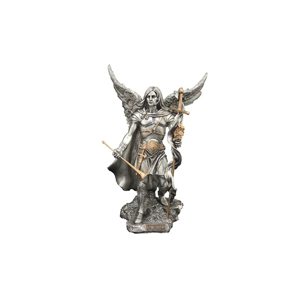 Archangel Gabriel Pewter & Gold Finish Statue - 9" - Image 2