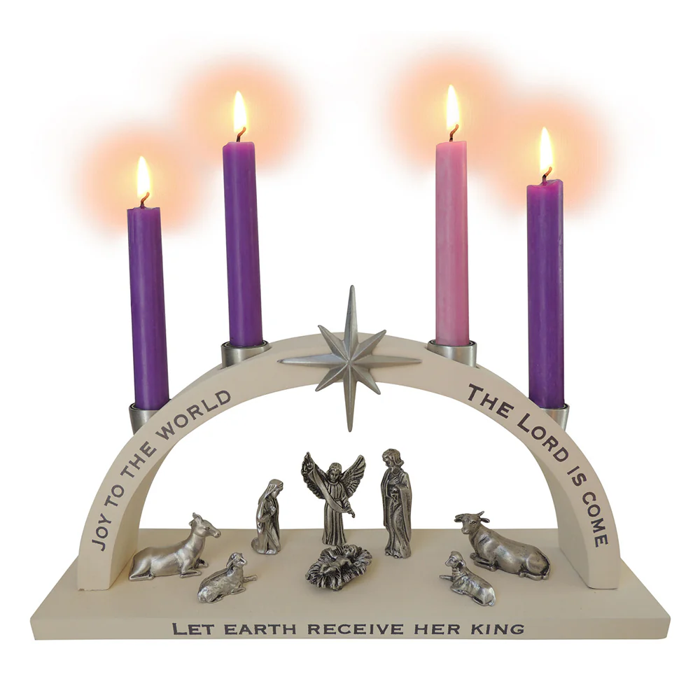 Arched Pewter & Wood Advent Candle Holder - Image 2