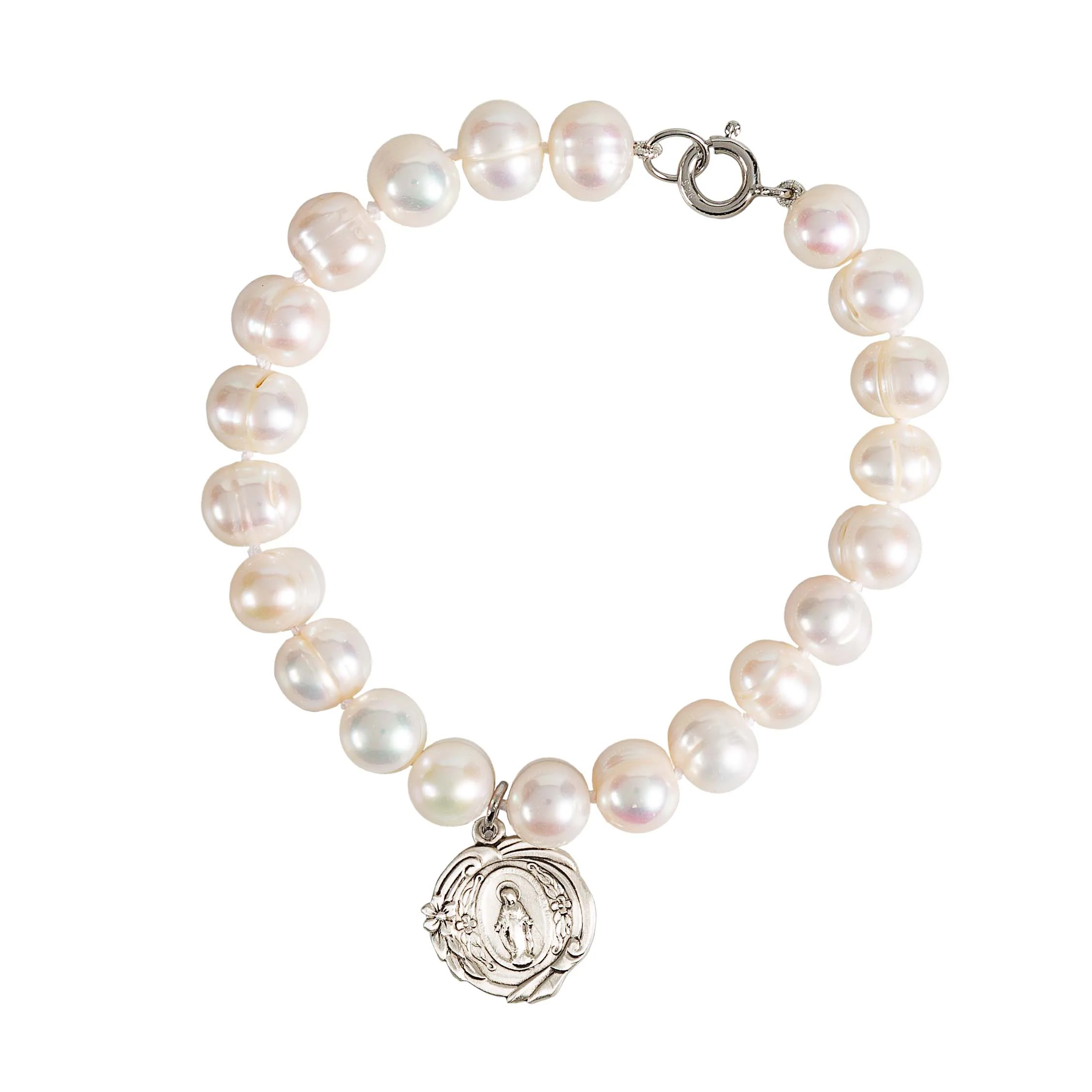 Archive Collection Pearl & Floral Miraculous Medal Bracelet - Image 2