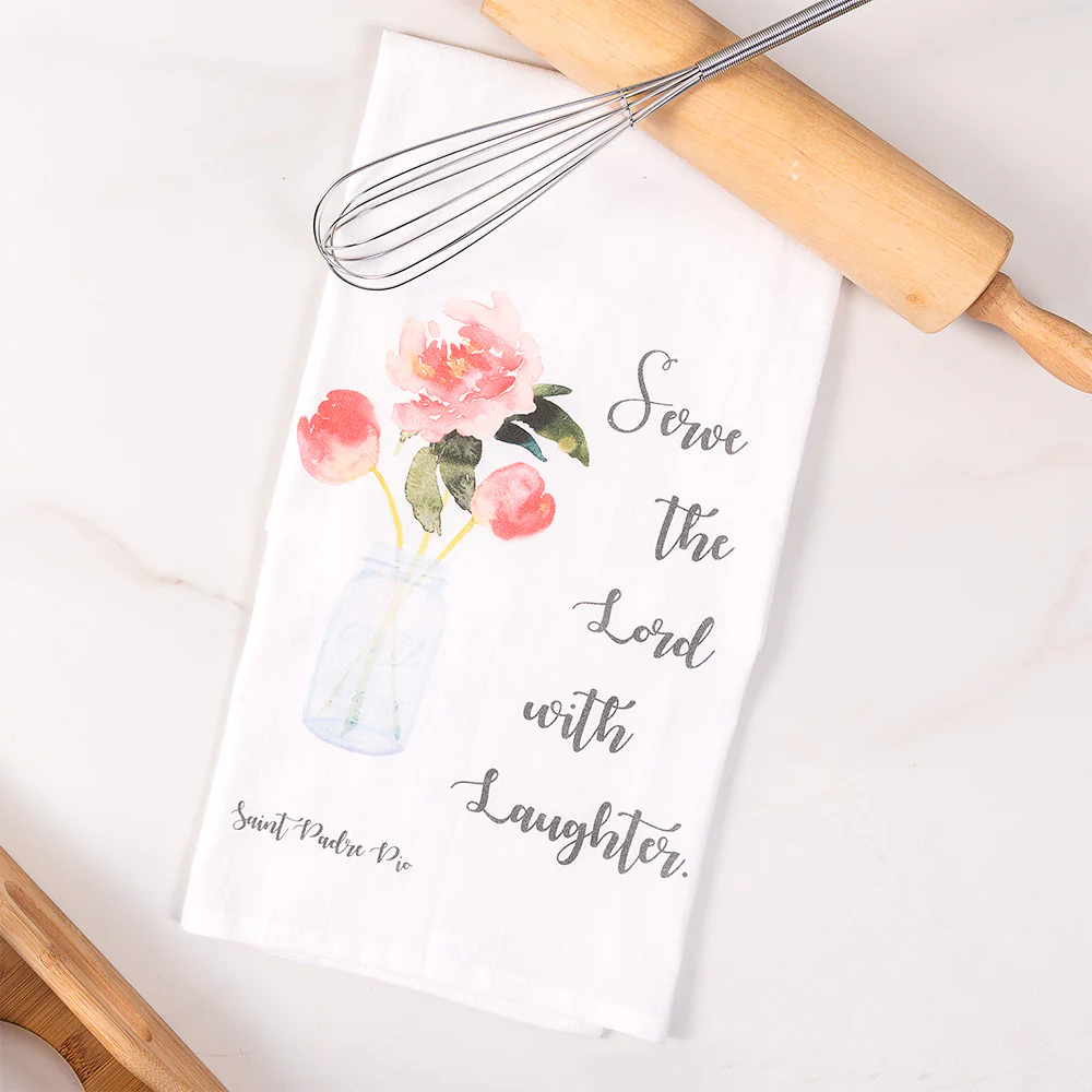 Around the Catholic Table Cookbook and Laughter Padre Pio Watercolor Dishtowel Gift Set - Image 3
