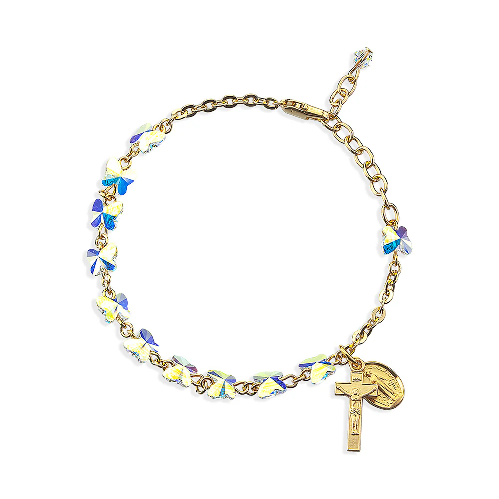 Austrian Crystal Butterfly Gold Rosary Bracelet - Image 2