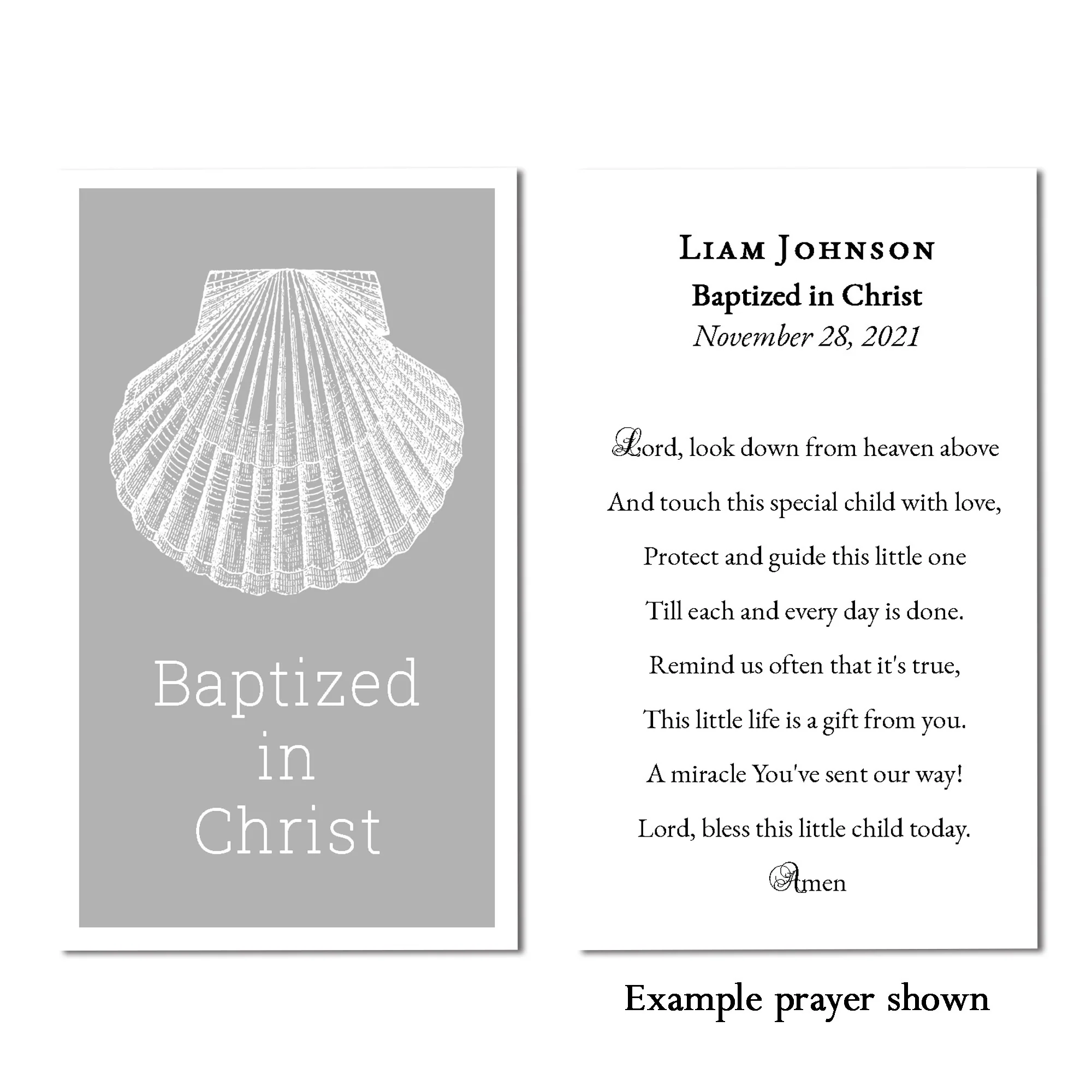 Laminated Baptism Shell Personalized Prayer Card - Image 2