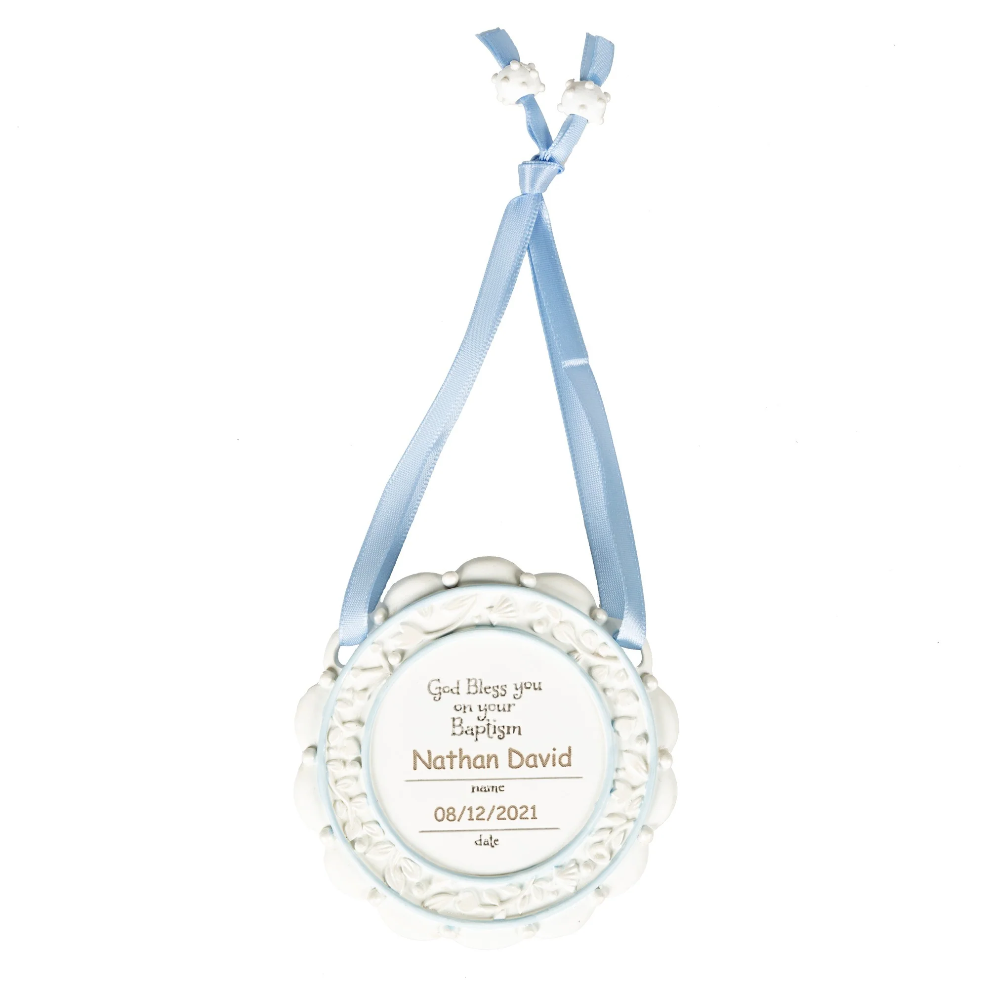 Baptized in Christ Blue Crib Medal - Image 2