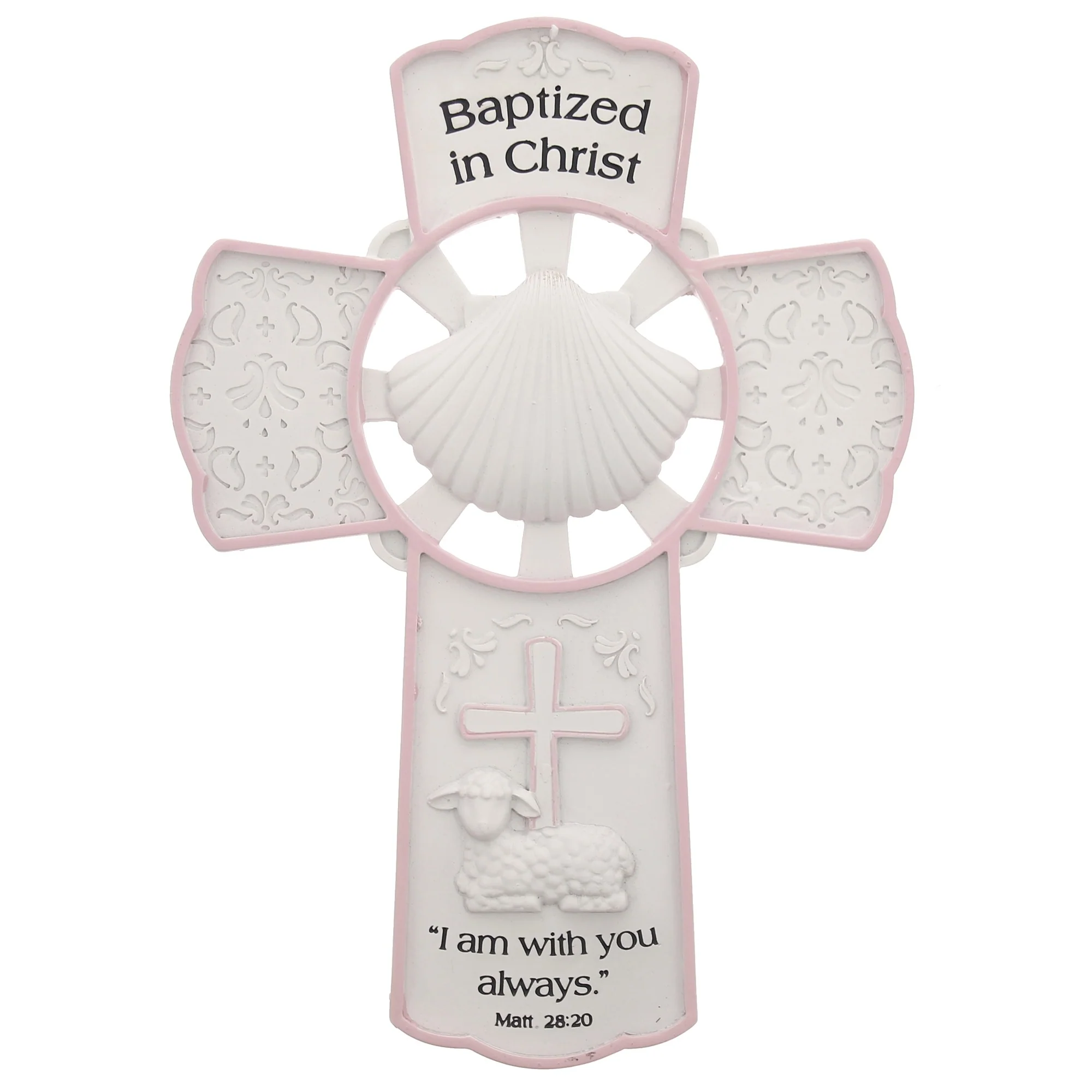 Baptized in Christ Wall Cross – Blue or Pink Trim