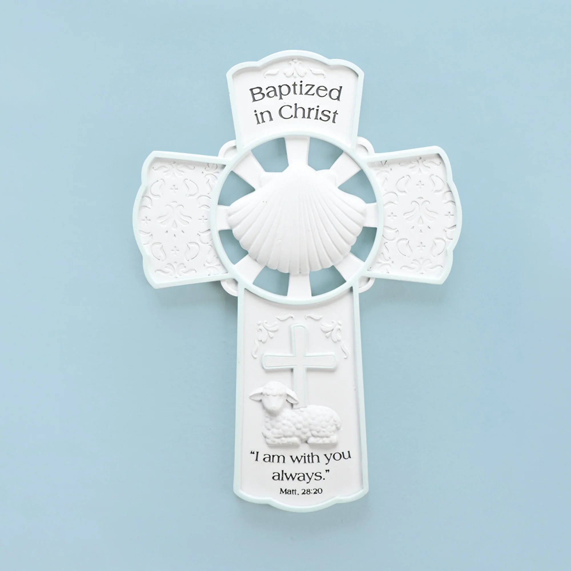 Baptized in Christ Wall Cross – Blue or Pink Trim - Image 2