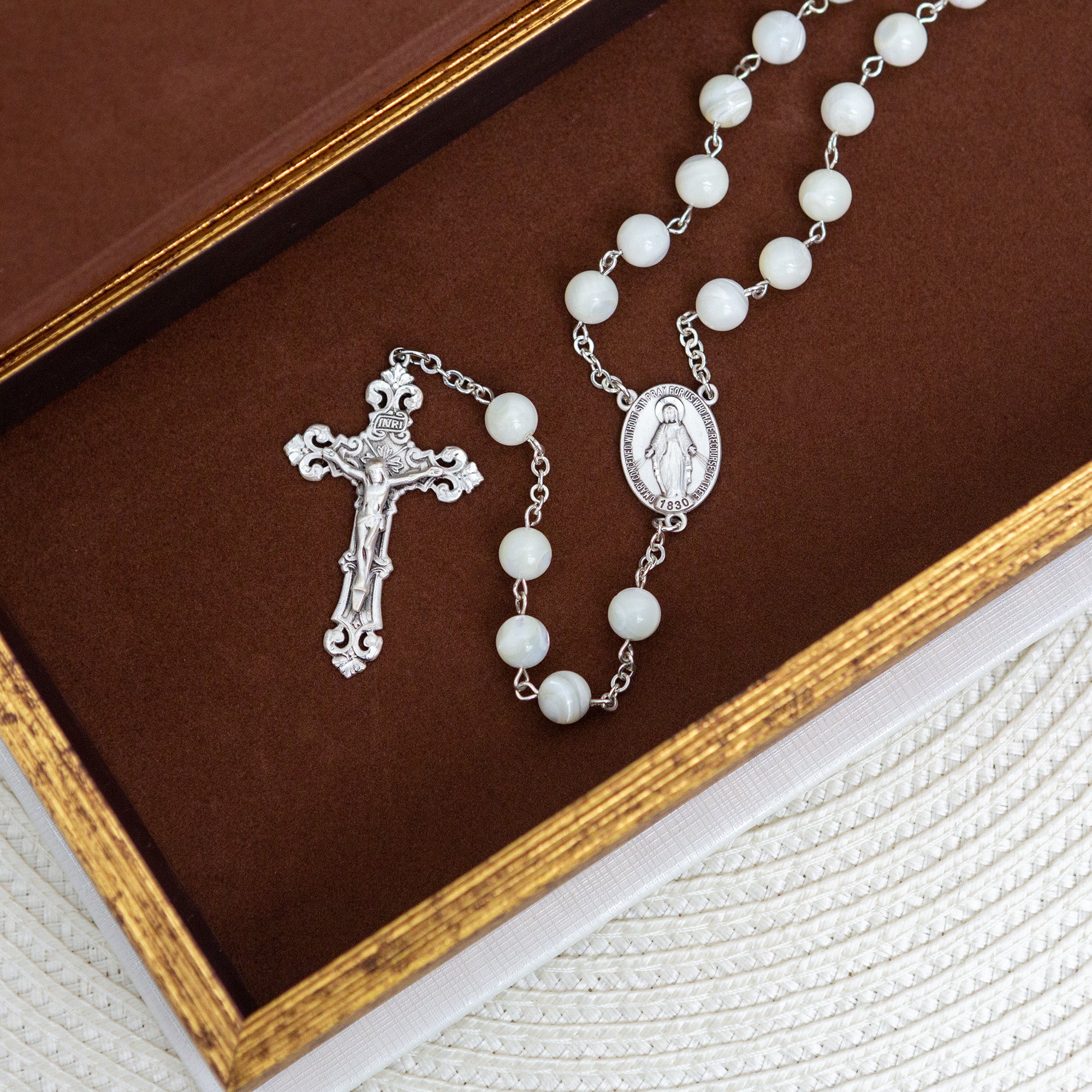 Baroque Mother of Pearl and Sterling Silver Rosary