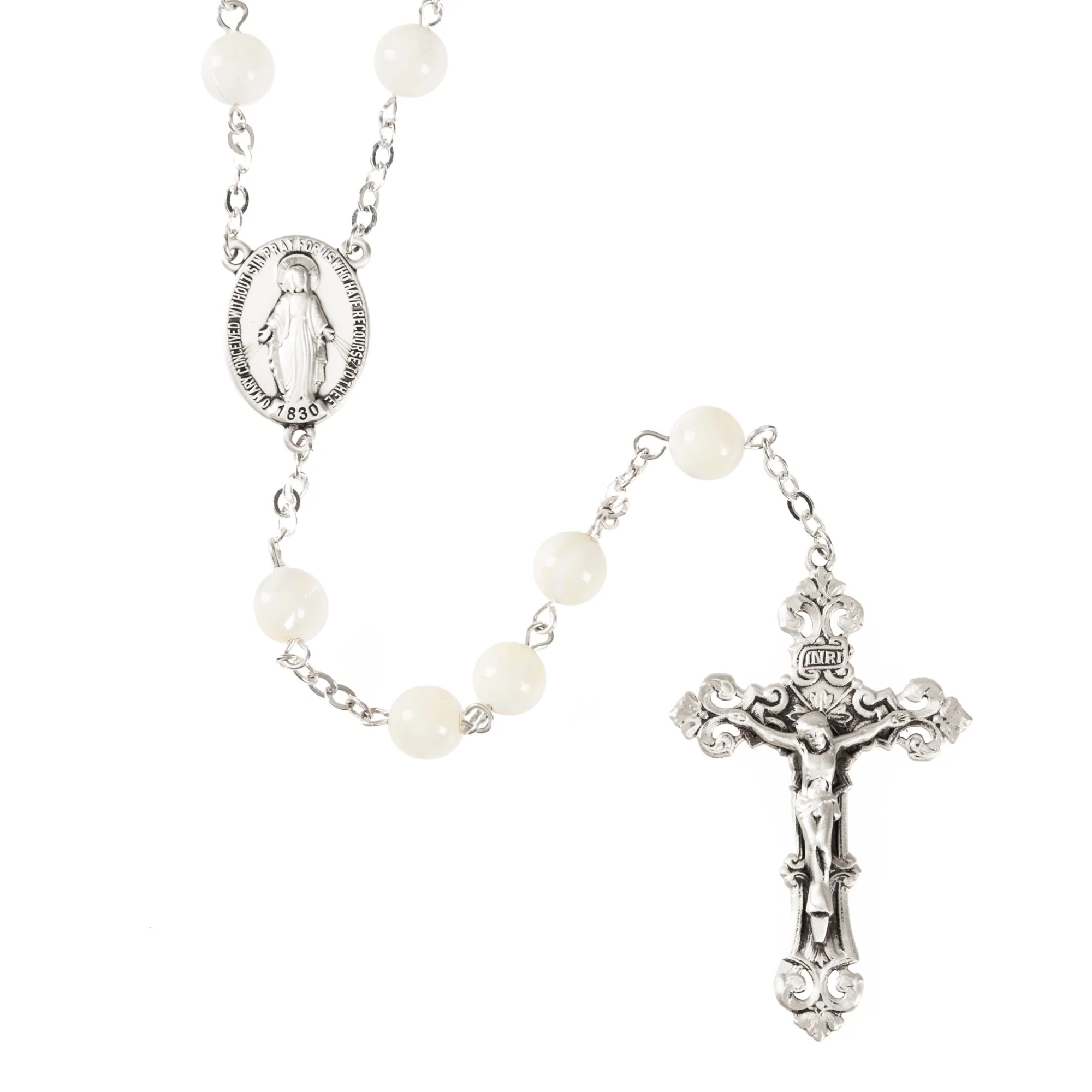 Baroque Mother of Pearl and Sterling Silver Rosary - Image 2