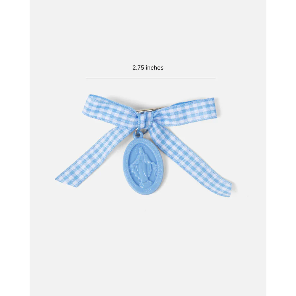 Be A Heart Miraculous Medal Blue Gingham Children's Bow - Image 3