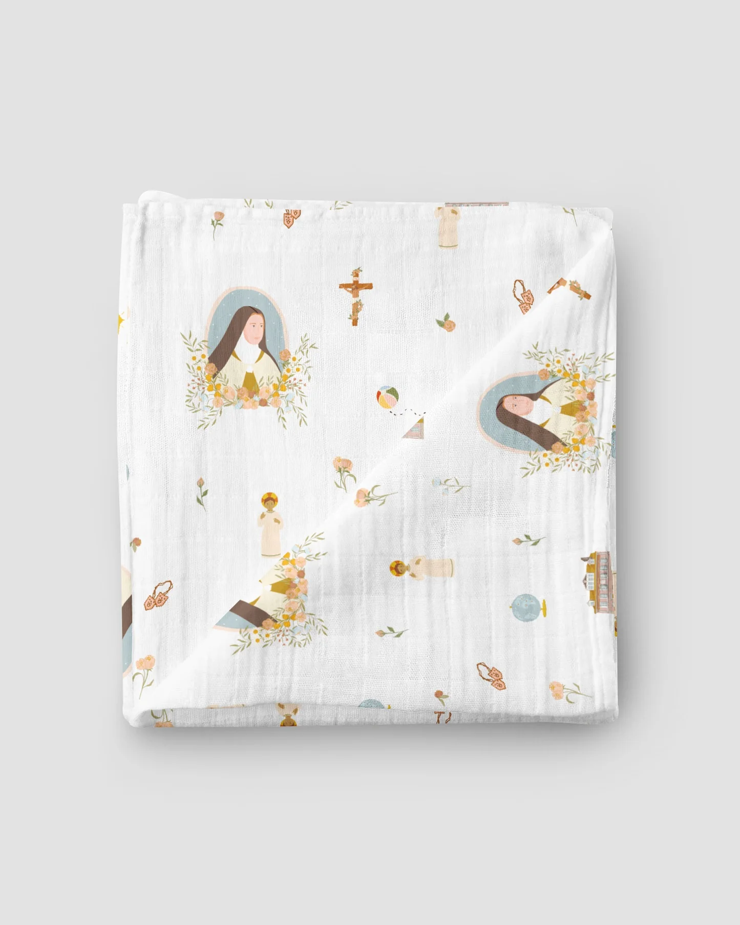 Be A Heart - St. Therese Muslin Swaddle Baby Blanket - Image 3