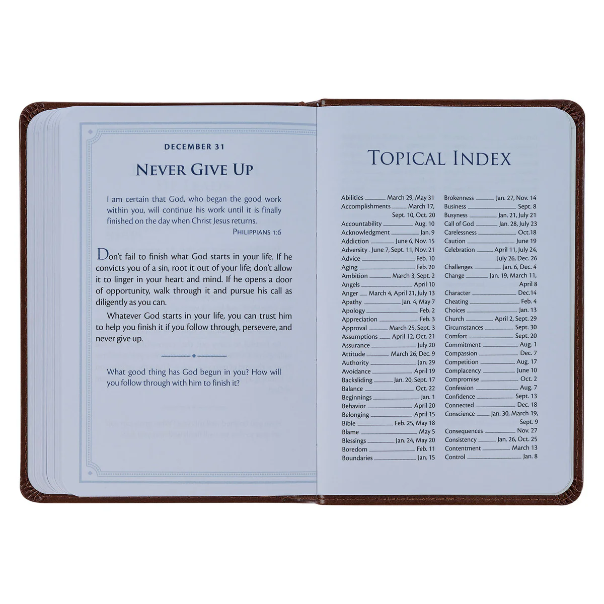 Be Strong and Steadfast Brown Faux Leather Daily Devotional - Image 6