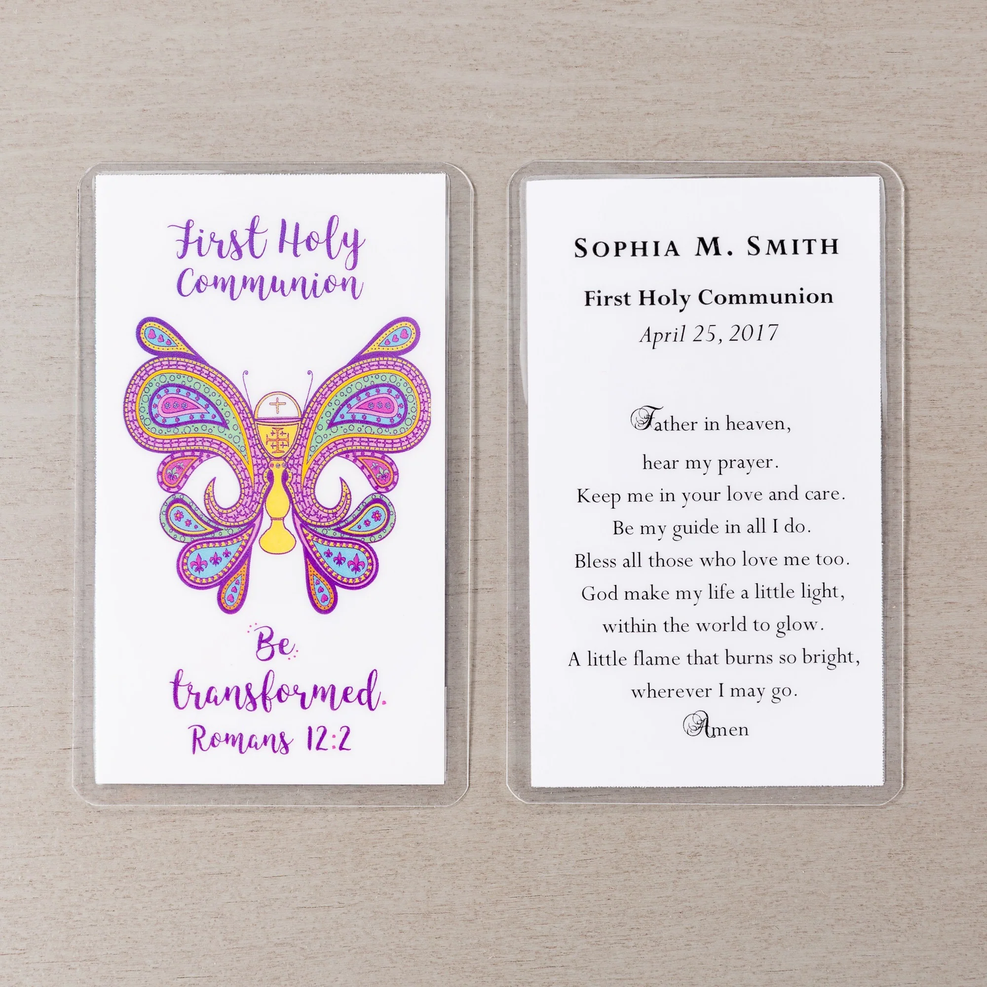 Be Transformed First Holy Communion Personalized Prayer Card for Girls