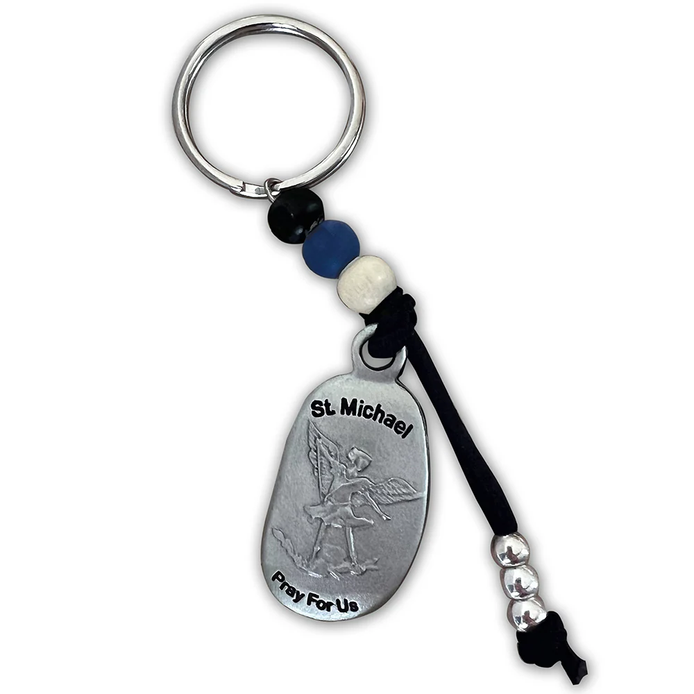 Beaded & Corded St. Michael Key Chain