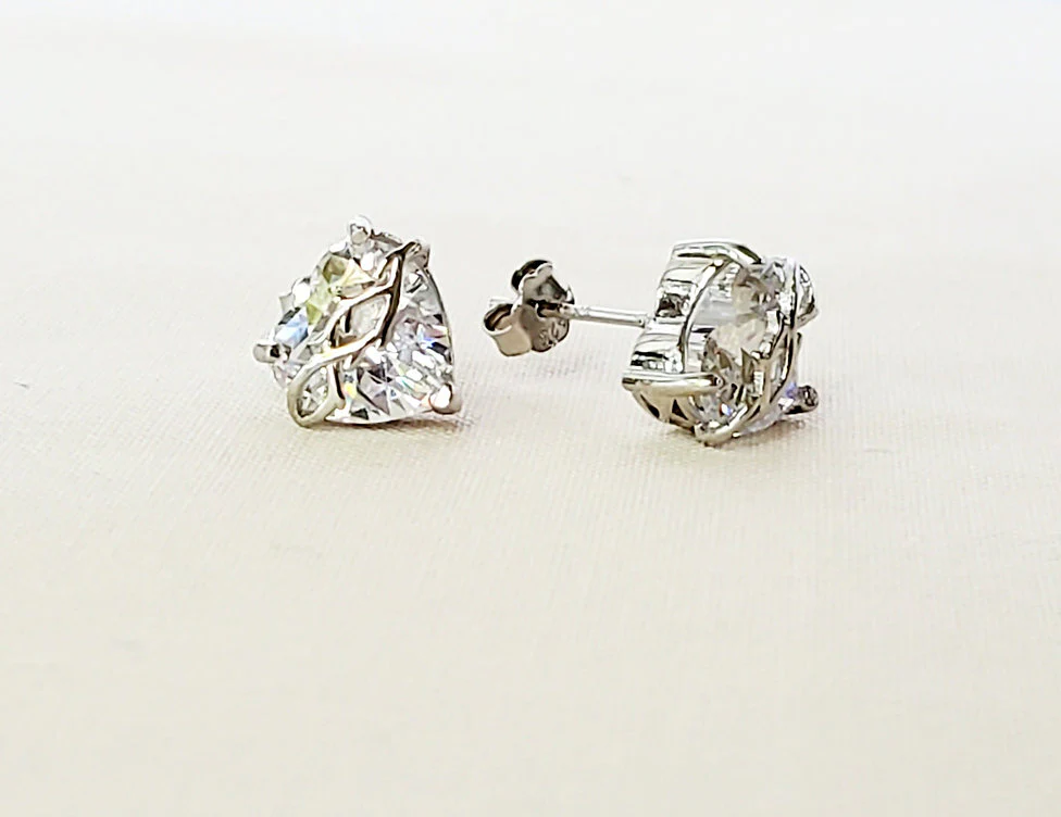 Bejeweled Sacred Heart Earrings - Gold or Silver - Image 2
