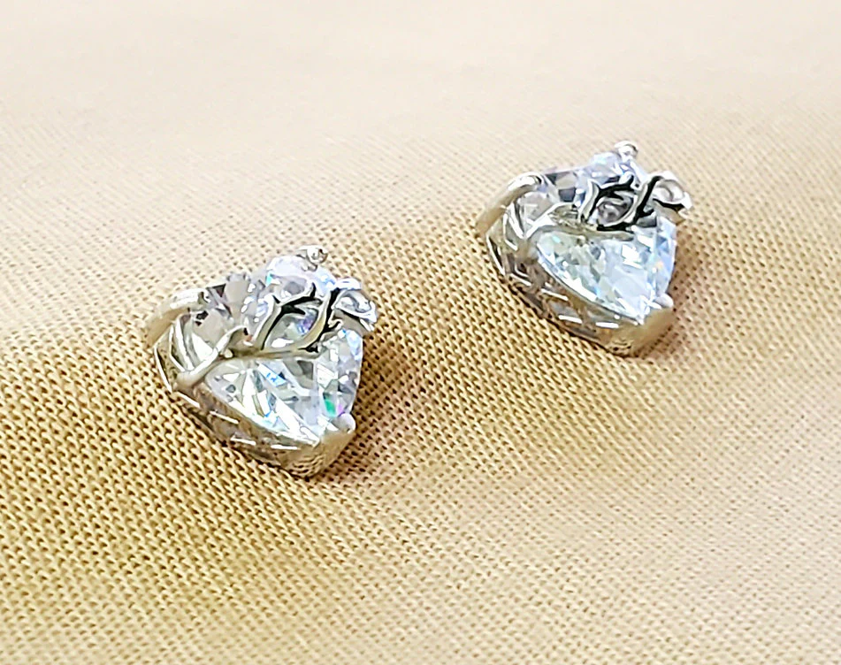 Bejeweled Sacred Heart Earrings - Gold or Silver - Image 3